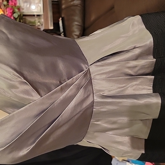 BCBGMaxAzria Dress 4 Silver Satin Corsage Black Jersey Skirt - Picture 5 of 10